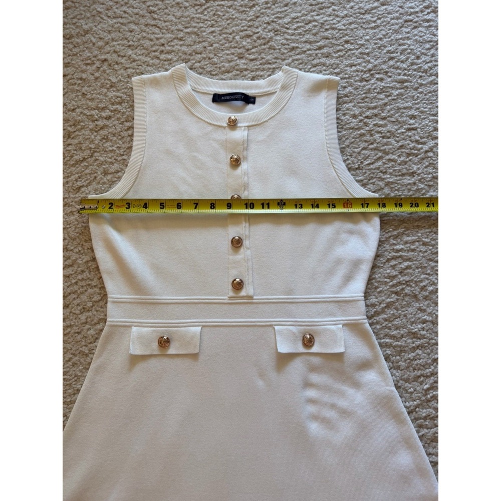 MEROKEETY Women's White Knit Sleeveless Sweater Dress With Golden Buttons Size S - Picture 15 of 16